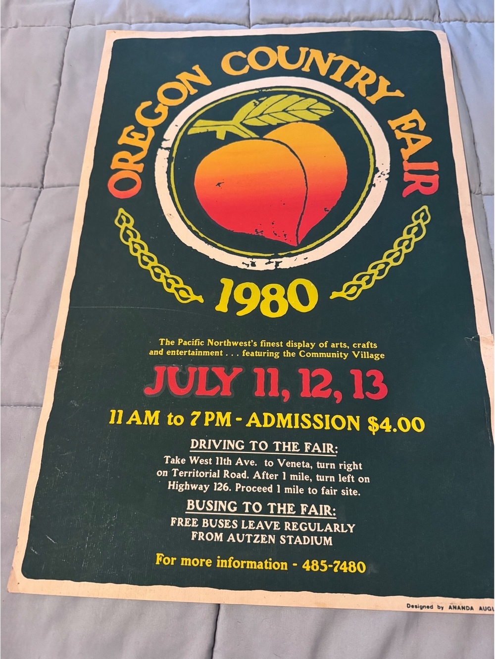 Vintage 1980 Oregon Country Fair Poster Ananda August Original Silkscreen 16x24